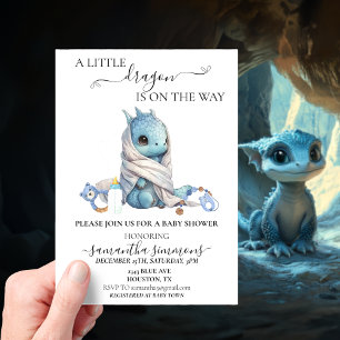 Invitaciones Acrílicas Ducha de bebé Dragón Azul Acuarela