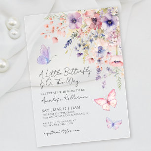 Invitaciones Acrílicas Ducha de Bebé Flor Silvestre Mariposa Pequeña