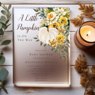 Invitaciones Acrílicas Ducha de bebé Floral Dorado de la Cosecha de una P