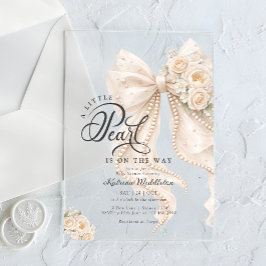 Invitaciones Acrílicas Ducha de Bebé Floral Little Pearl Bow