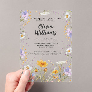 Invitaciones Acrílicas Ducha de bebé floral silvestre de menta en primave