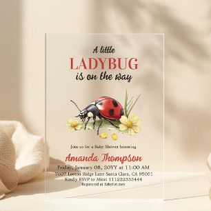 Invitaciones Acrílicas Ducha de bebé Garden Floral Daisy A Little Ladybug