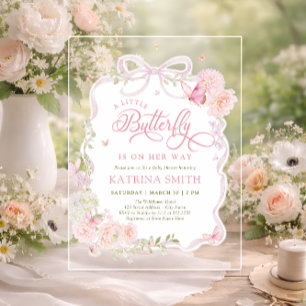 Invitaciones Acrílicas Ducha de bebé Little Butterfly Pink
