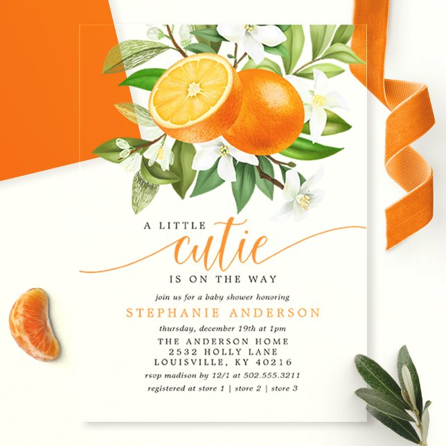 Invitaciones Acrílicas Ducha de Bebé Little Cutie de Cítrico Naranja en C (Subido por el creador)
