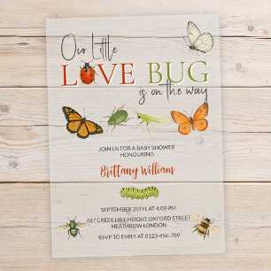 Invitaciones Acrílicas Ducha de bebé Little Love Bug Baby Shower Butterfl