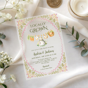 Invitaciones Acrílicas Ducha de bebé Localmente Cultivada Ropa de Verdura