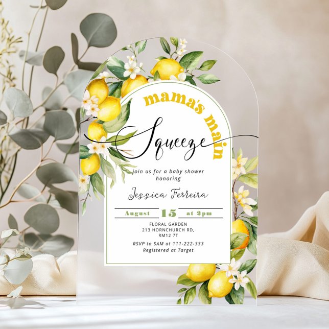 Invitaciones Acrílicas Ducha de bebé mamas de cítricos de limón (Subido por el creador)
