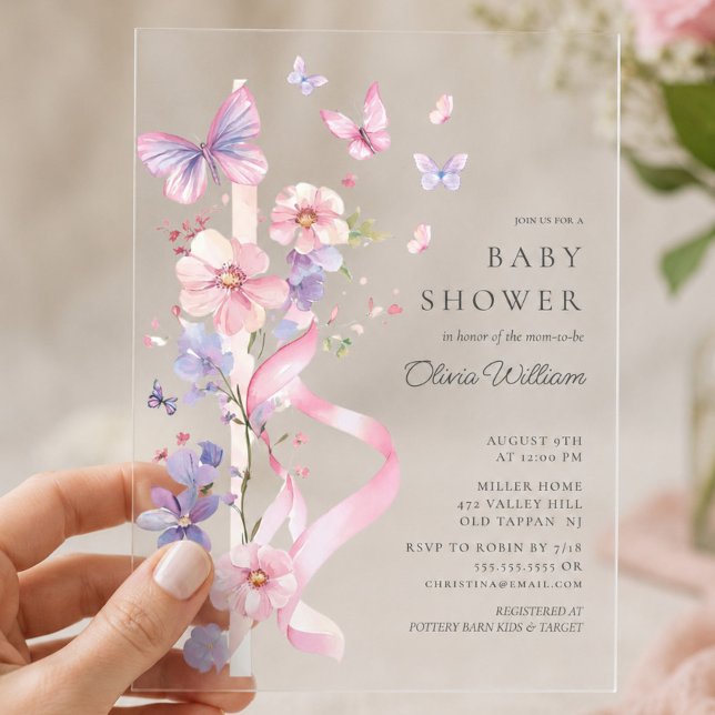Invitaciones Acrílicas Ducha de Bebé Mariposa Blossom & Bow (Subido por el creador)
