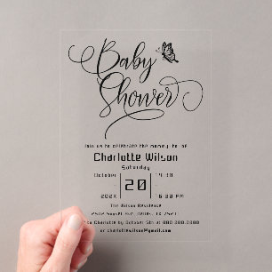Invitaciones Acrílicas Ducha de bebé moderna minimalista Butterfly