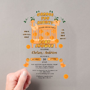 Invitaciones Acrílicas Ducha de Bebé Naranja de Lujo Citrus Moderna