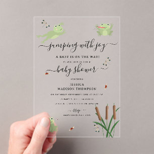 Invitaciones Acrílicas Ducha de Bebé Neutral Cute Ranas Estanque de Lirio