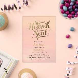 Invitaciones Acrílicas Ducha de Bebé Niña Cielo Enviado Nubes Rosadas Cri