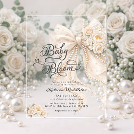 Invitaciones Acrílicas Ducha de Bebé Niña con Lazo Baby in Bloom