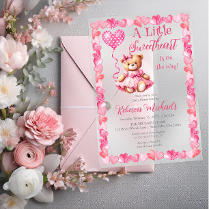 Invitaciones Acrílicas Ducha de bebé niña de osito de peluche