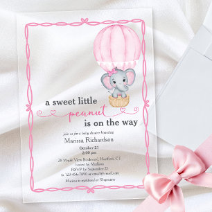 Invitaciones Acrílicas Ducha de Bebé Niña Elefante Rosa