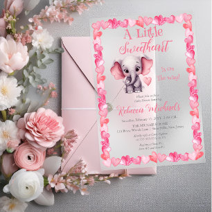 Invitaciones Acrílicas Ducha de Bebé Niña Elefante Un Corazón Dulce
