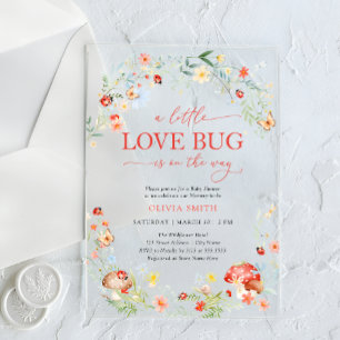 Invitaciones Acrílicas Ducha de Bebé Niña Pequeño Bicho del Amor