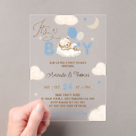 Invitaciones Acrílicas Ducha de bebé niño azul oso