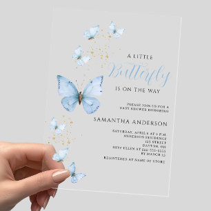 Invitaciones Acrílicas Ducha de bebé niño Little Butterfly Blue