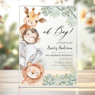 Invitaciones Acrílicas Ducha de Bebé Niño Safari 'Oh Boy'