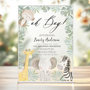 Invitaciones Acrílicas Ducha de bebé niño safari "Oh Boy"