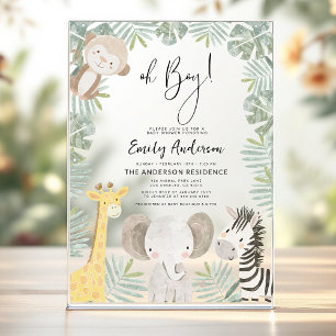 Invitaciones Acrílicas Ducha de bebé niño safari "Oh Boy"
