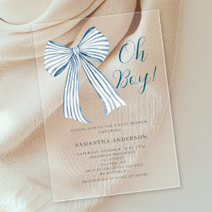 Invitaciones Acrílicas Ducha de bebé Oh Boy con lazo azul