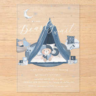 Invitaciones Acrílicas Ducha de Bebé Osito Celestial Apenas Espera