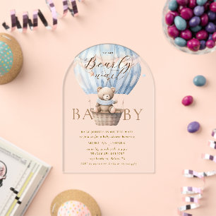 Invitaciones Acrílicas Ducha de bebé Oso de peluche Luna sobre la Luna