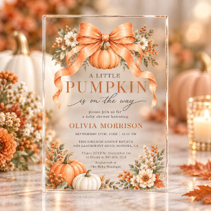 Invitaciones Acrílicas Ducha de bebé otoño calabaza lazo naranja