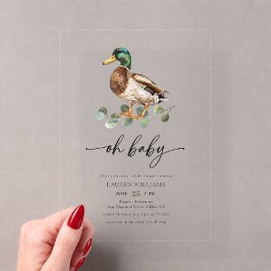 Invitaciones Acrílicas Ducha de bebé Pato Mallard Acuarela
