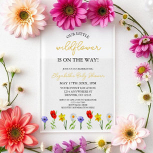 Invitaciones Acrílicas Ducha de Bebé Pequeña Flor Silvestre