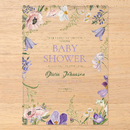 Invitaciones Acrílicas Ducha de Bebé Pequeña Flor Silvestre