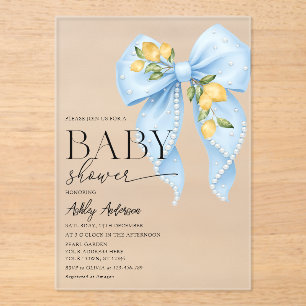 Invitaciones Acrílicas Ducha de Bebé Perla con Lazo de Limón