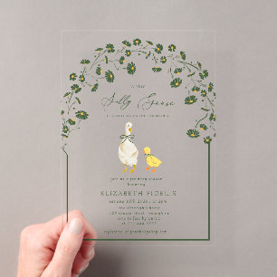 Invitaciones Acrílicas Ducha de Bebé Silly Goose Bow Floral Daisy
