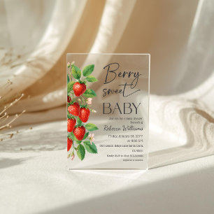 Invitaciones Acrílicas Ducha de bebé temática de frutas rústicas de fresa
