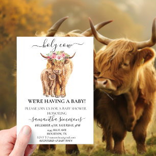 Invitaciones Acrílicas Ducha de bebé ternero de la Highland Santa Vaca