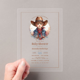 Invitaciones Acrílicas Ducha de bebé vaquero occidental rústico
