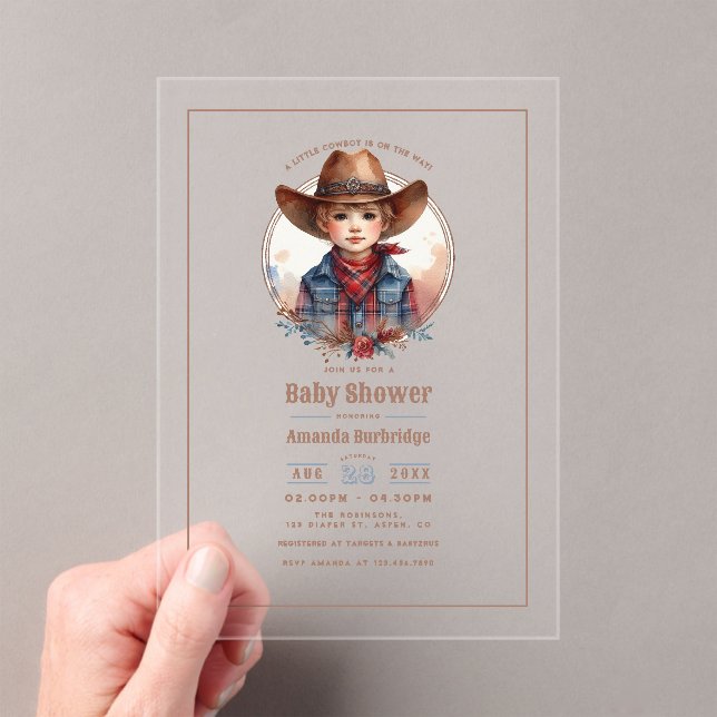 Invitaciones Acrílicas Ducha de bebé vaquero occidental rústico (Insitu (portátil))