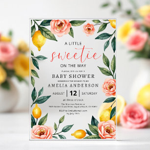 Invitaciones Acrílicas Ducha de Bebé Verano Floral Rosa Fruta Cítrica Lim