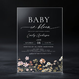 Invitaciones Acrílicas Ducha de Bebé Wildflower Baby en Flor
