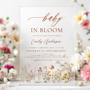 Invitaciones Acrílicas Ducha de Bebé Wildflower Baby en Flor