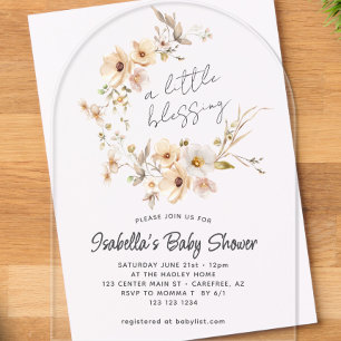 Invitaciones Acrílicas Ducha de bebé Wildflower Little Blessing