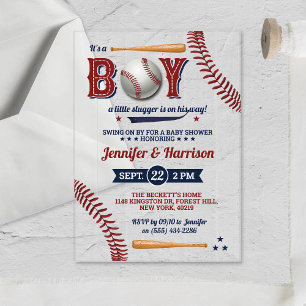 Invitaciones Acrílicas Ducha de Béisbol para Niño
