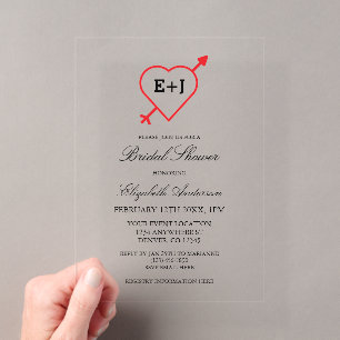Invitaciones Acrílicas Ducha de Boda Corazón y Flecha Monograma