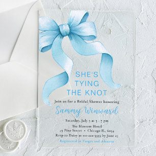 Invitaciones Acrílicas Ducha de Boda Lazo Azul Coqueta Monada