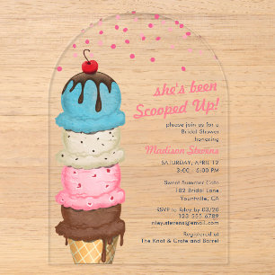 Invitaciones Acrílicas Ducha de Novia Acuarela Moderna de Helado de Veran