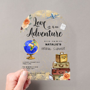 Invitaciones Acrílicas Ducha de Novia Amor Viajero es una Aventura