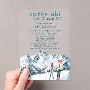 Invitaciones Acrílicas Ducha de Novia Apres Ski Invierno Montaña Acuarela