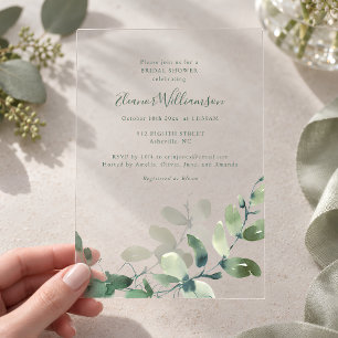 Invitaciones Acrílicas Ducha de Novia Botánica Moderna de Eucalipto Boho